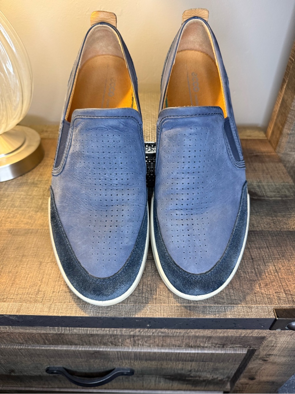ECCO Soft 7 Mens Slip On Sneakers Blue Nubuck Leather Comfort Size 47 US 13-13.5